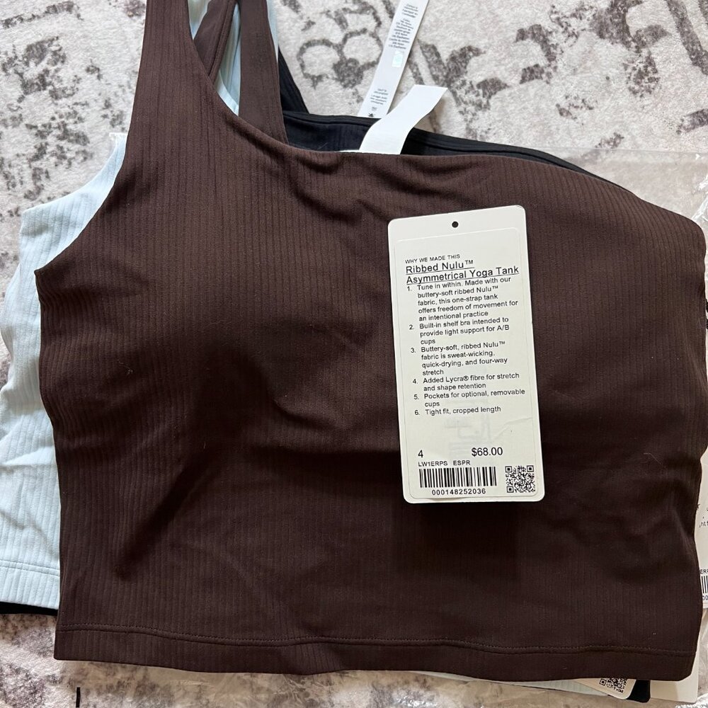 lululemon Ribbed Nulu Asymmetrical Yoga Tank Top in Espresso. Size 4 - Picture 8 of 9